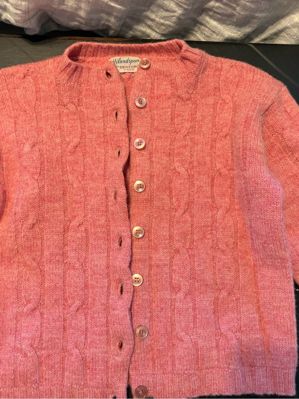 Vintage wool century of Boston Pink Cable Knit Button-Up Sweater